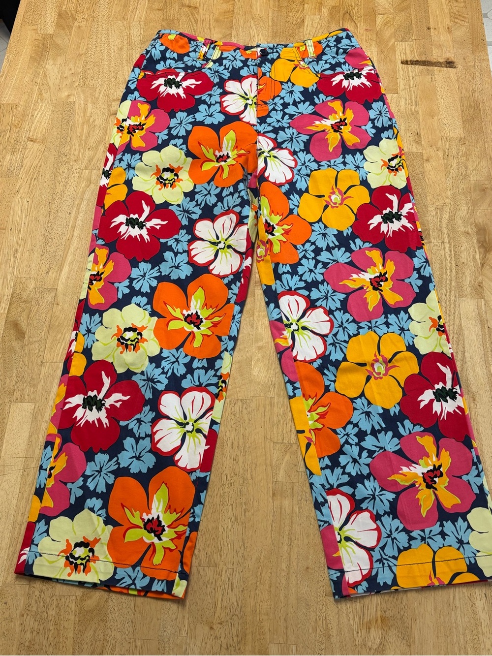 Talbots Multicolor Stretch Floral Ankle Cropped Cotton Blend Pants
